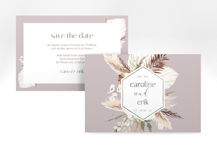 Save the Date-Karte Bohemian A6 Karte quer flieder silber