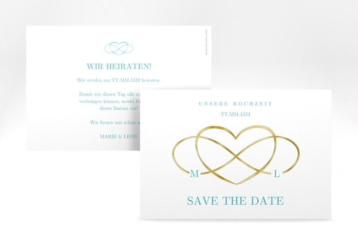 Save the Date-Karte Infinity A6 Karte quer tuerkis gold