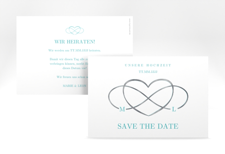 Save the Date-Karte Infinity A6 Karte quer tuerkis silber