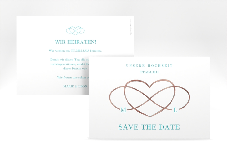 Save the Date-Karte Infinity A6 Karte quer tuerkis rosegold