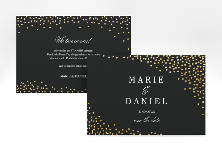 Save the Date-Karte Glitter A6 Karte quer schwarz gold