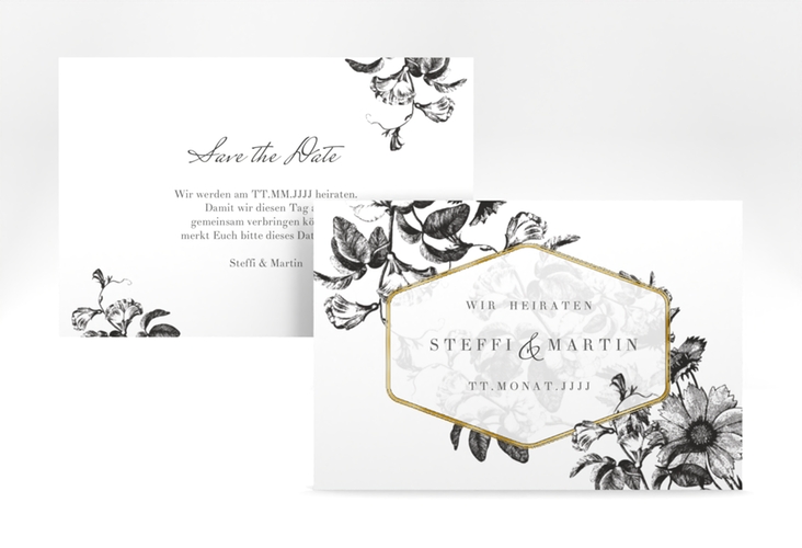 Save the Date-Karte Magnificent A6 Karte quer schwarz gold