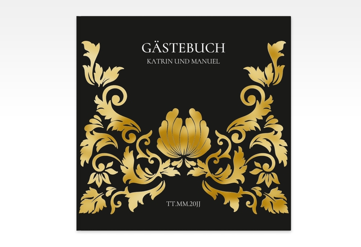 Gästebuch Creation Hochzeit Royal 20 x 20 cm, Hardcover schwarz gold mit barockem Blumen-Ornament