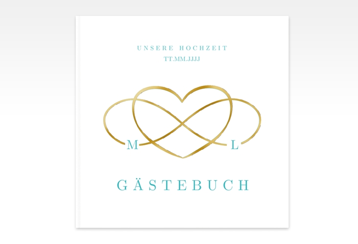 Gästebuch Creation Hochzeit Infinity 20 x 20 cm, Hardcover tuerkis gold