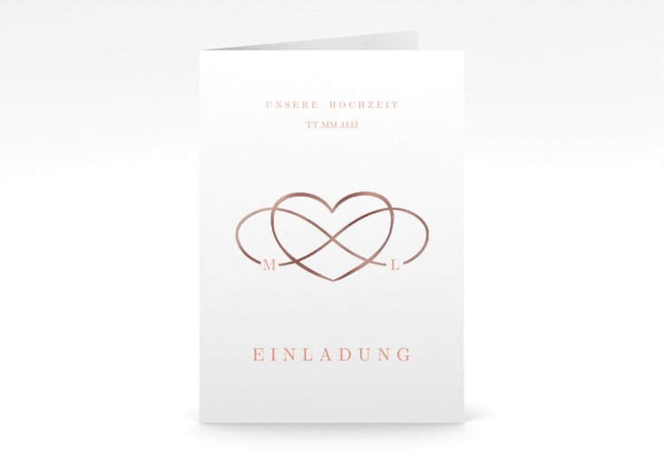 Einladungskarte Hochzeit Infinity A6 Klappkarte hoch apricot rosegold