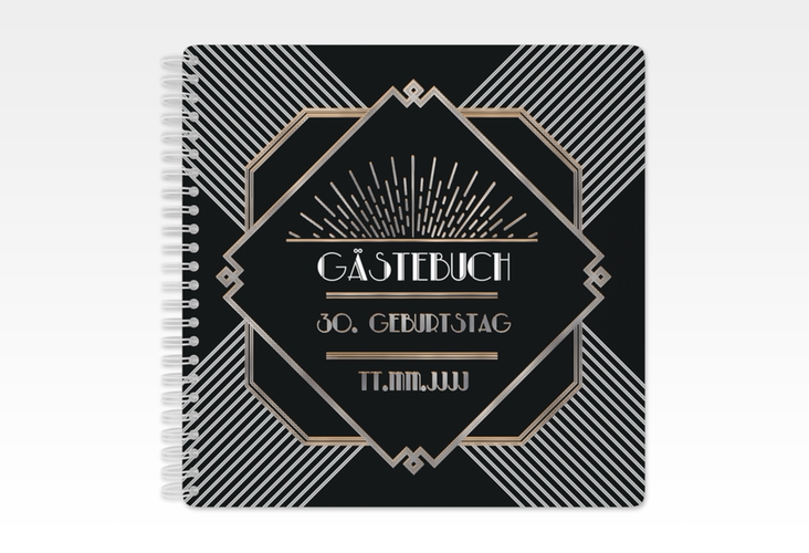 Gästebuch Geburtstag Glamour Ringbindung schwarz silber im Jugendstil-Design