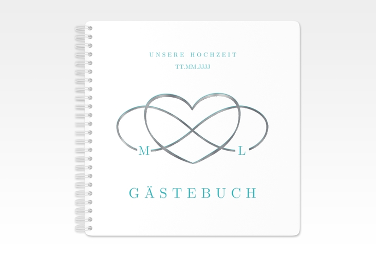 Gästebuch Hochzeit Infinity Ringbindung tuerkis silber