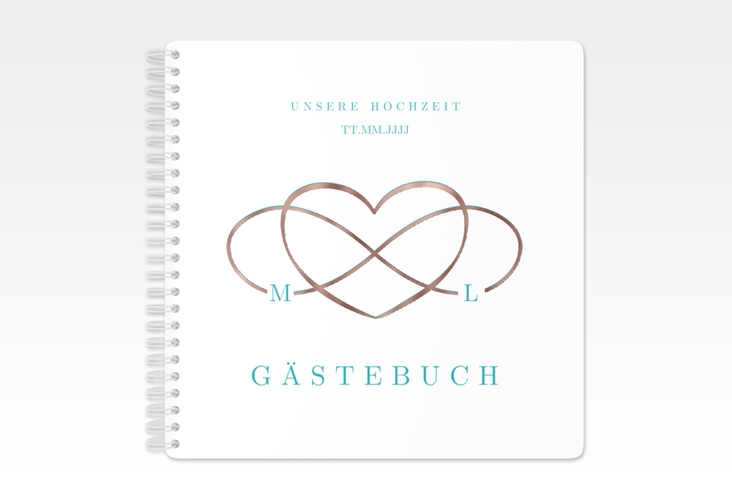 Gästebuch Hochzeit Infinity Ringbindung tuerkis rosegold