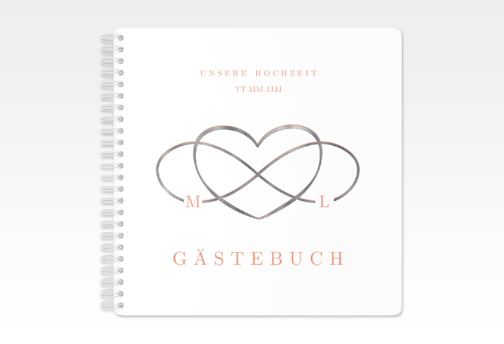 Gästebuch Hochzeit Infinity Ringbindung apricot silber