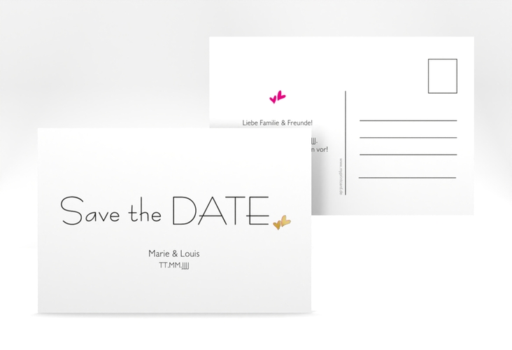 Save the Date-Postkarte Twohearts A6 Postkarte pink gold