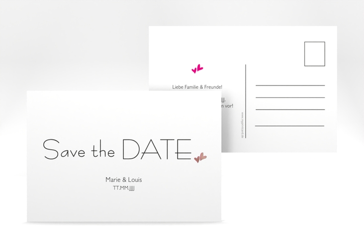 Save the Date-Postkarte Twohearts A6 Postkarte pink rosegold