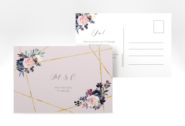 Save the Date-Postkarte Azalie A6 Postkarte rosa gold