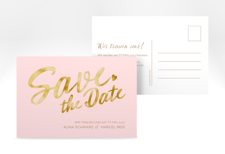 Save the Date-Postkarte Glam A6 Postkarte rosa gold