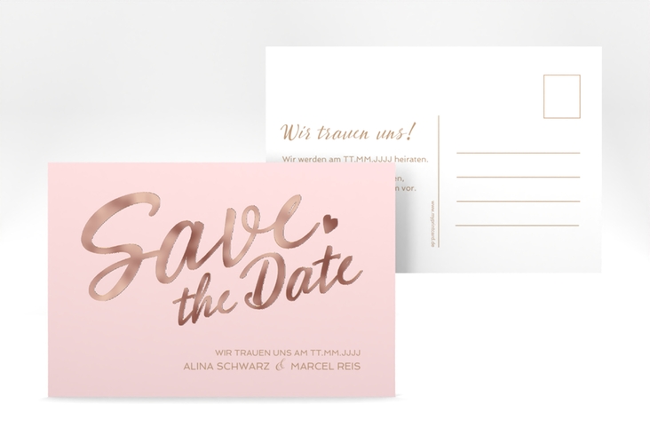 Save the Date-Postkarte Glam A6 Postkarte rosa rosegold