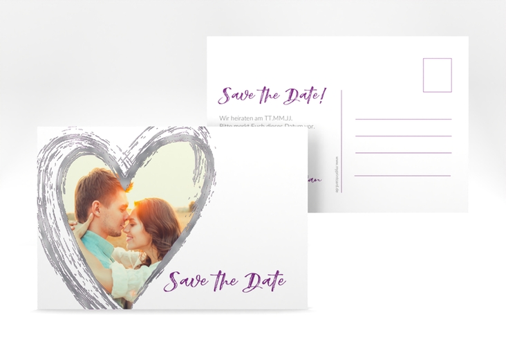 Save the Date-Postkarte Liebe A6 Postkarte lila silber