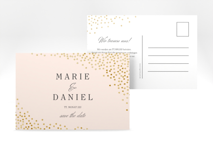 Save the Date-Postkarte Glitter A6 Postkarte rosa gold