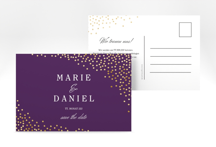 Save the Date-Postkarte Glitter A6 Postkarte lila gold