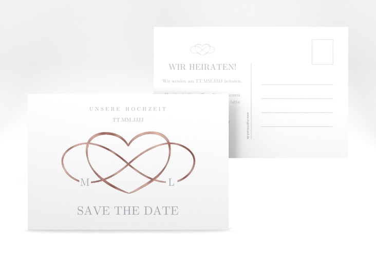 Save the Date-Postkarte Infinity A6 Postkarte grau rosegold