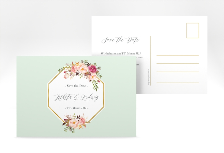 Save the Date-Postkarte Prachtvoll A6 Postkarte mint gold