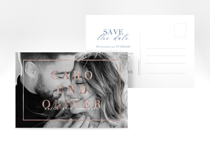 Save the Date-Postkarte Moment A6 Postkarte blau rosegold