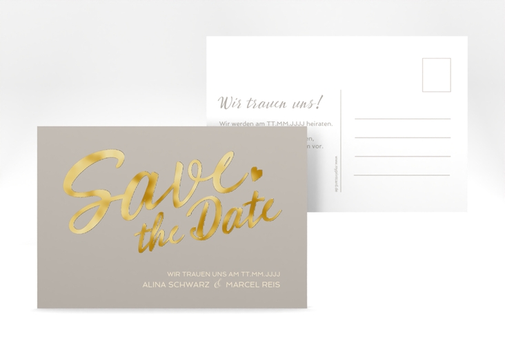 Save the Date-Postkarte Glam A6 Postkarte grau gold