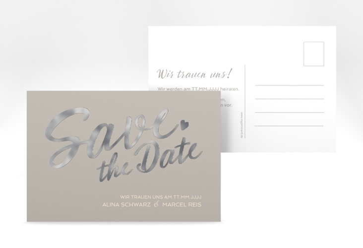 Save the Date-Postkarte Glam A6 Postkarte grau silber