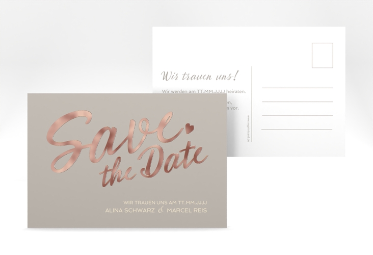 Save the Date-Postkarte Glam A6 Postkarte grau rosegold