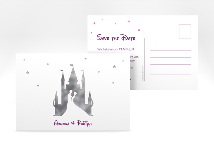 Save the Date-Postkarte Castle A6 Postkarte pink silber