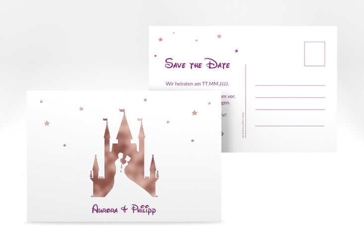 Save the Date-Postkarte Castle A6 Postkarte pink rosegold