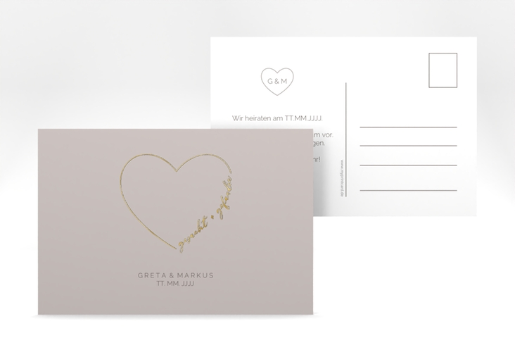 Save the Date-Postkarte Lebenstraum A6 Postkarte grau gold