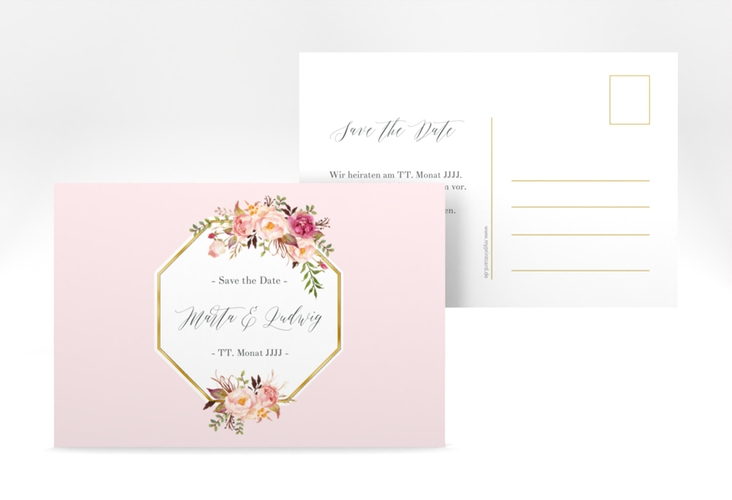 Save the Date-Postkarte Prachtvoll A6 Postkarte rosa gold