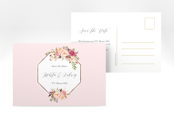 Save the Date-Postkarte Prachtvoll A6 Postkarte rosa rosegold