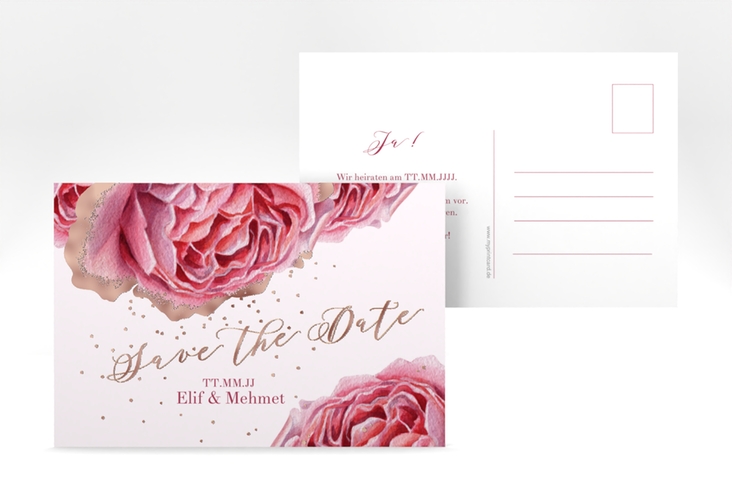 Save the Date-Postkarte Cherie A6 Postkarte gold rosegold