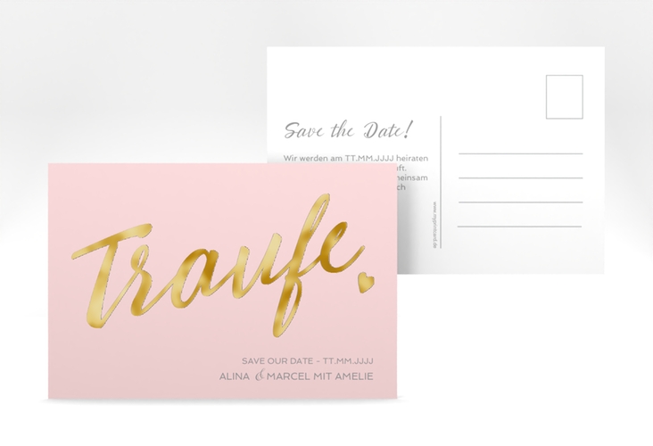 Save the Date-Postkarte Traufe A6 Postkarte rosa gold