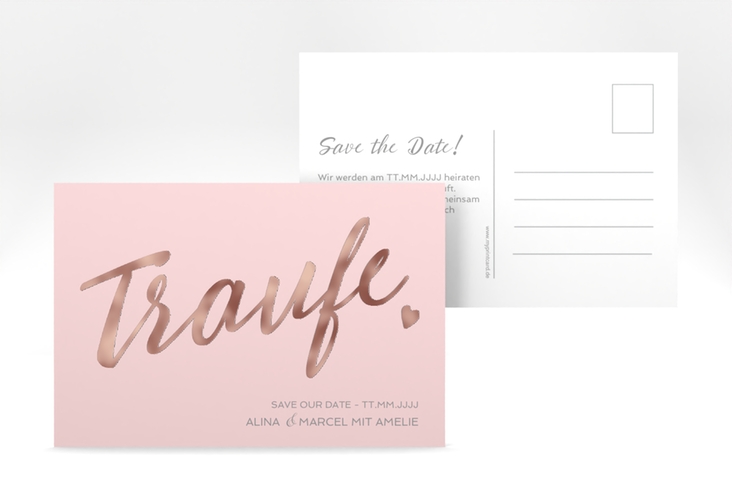 Save the Date-Postkarte Traufe A6 Postkarte rosa rosegold