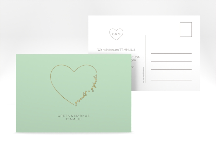 Save the Date-Postkarte Lebenstraum A6 Postkarte mint gold