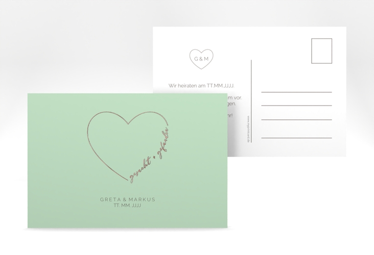 Save the Date-Postkarte Lebenstraum A6 Postkarte mint rosegold