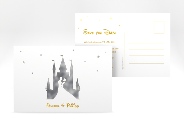 Save the Date-Postkarte Castle A6 Postkarte gold silber