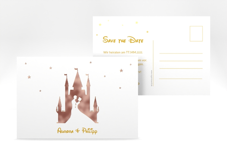 Save the Date-Postkarte Castle A6 Postkarte gold rosegold