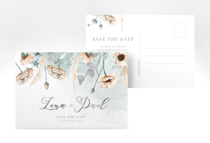 Save the Date-Postkarte Anemone A6 Postkarte mint silber