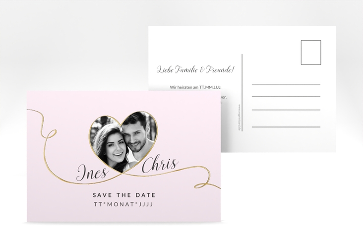 Save the Date-Postkarte Dolce A6 Postkarte rosa gold