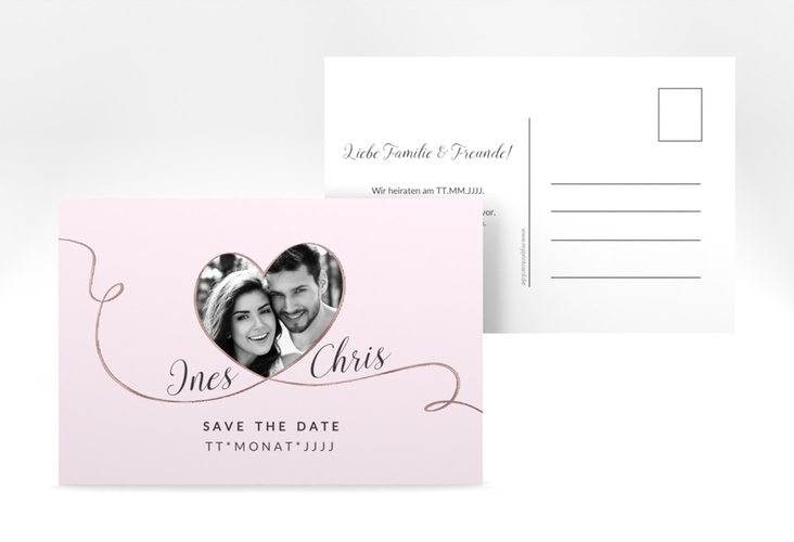 Save the Date-Postkarte Dolce A6 Postkarte rosa rosegold