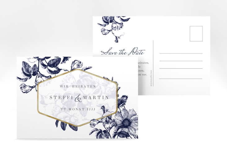 Save the Date-Postkarte Magnificent A6 Postkarte blau gold