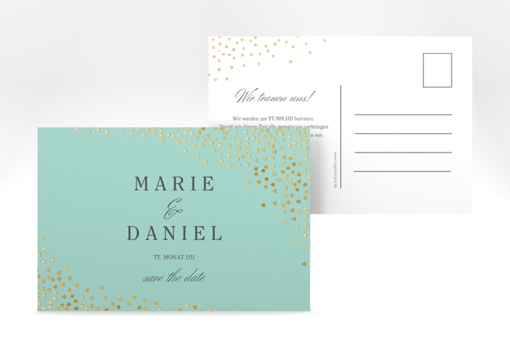 Save the Date-Postkarte Glitter A6 Postkarte mint gold