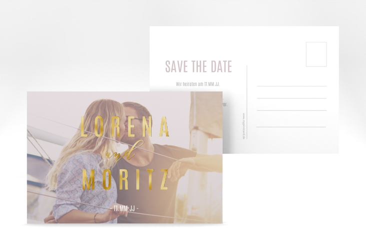 Save the Date-Postkarte Memory A6 Postkarte grau gold