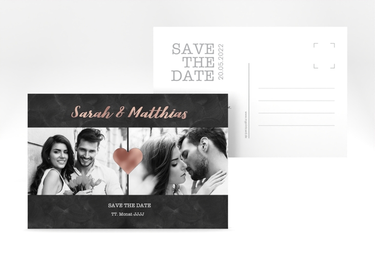 Save the Date-Postkarte Sparkly A6 Postkarte grau rosegold