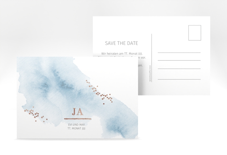 Save the Date-Postkarte Pastell A6 Postkarte blau rosegold