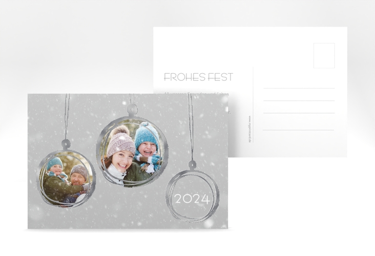 Weihnachtskarte Weihnachtskugel A6 Postkarte grau silber