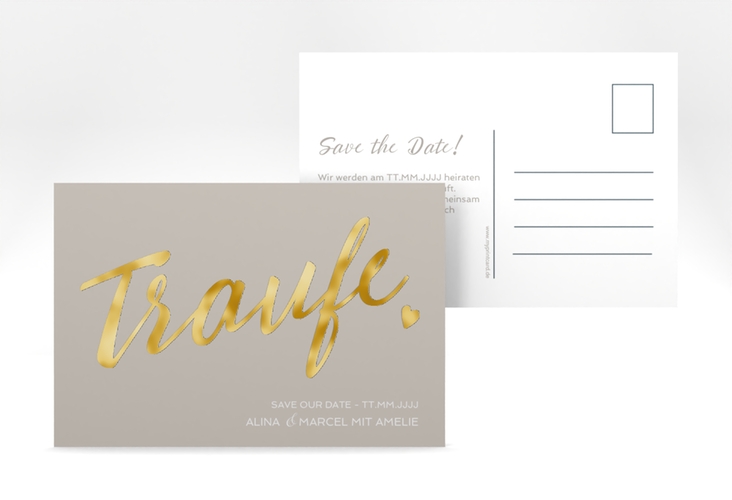 Save the Date-Postkarte Traufe A6 Postkarte grau gold