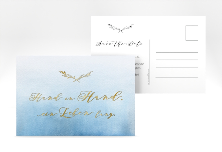 Save the Date-Postkarte Divine A6 Postkarte blau gold